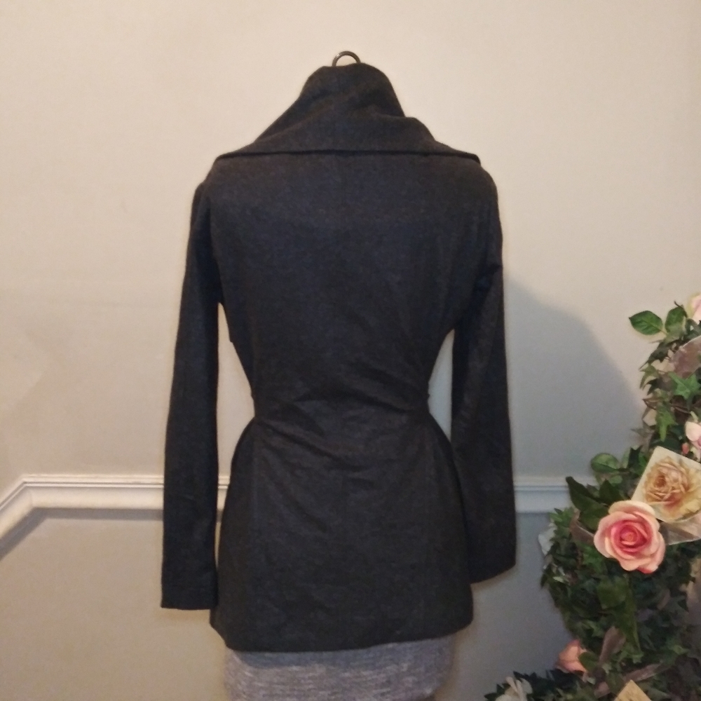 ROYL Designer Luxury Loungewear Charcoal Gray, 100% Italian Cashmere Wrap Jacket - Picture 10 of 13